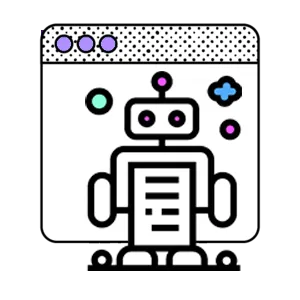 Abstract illustration of a browser window displaying a robot.