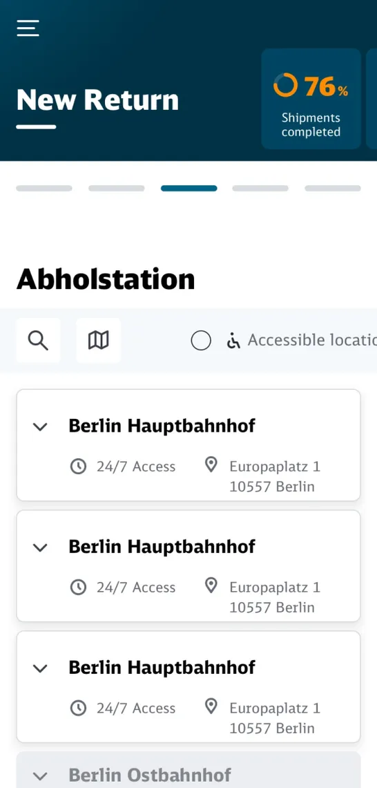 Auswahl der Abholstation