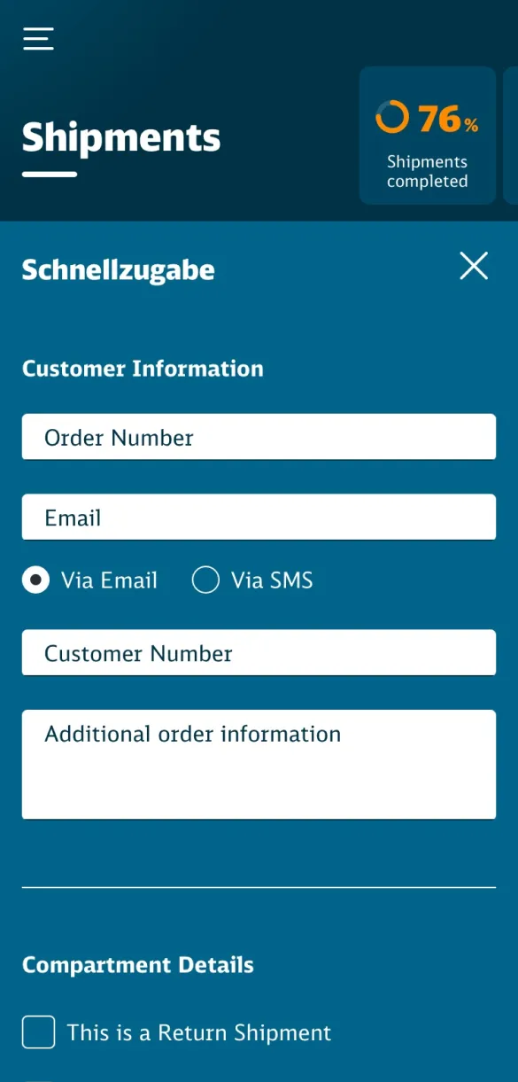 Kurzeingabe Sendungsbuchung