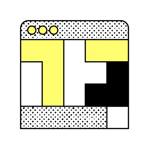 Abstract illustration of an application window with its contents built from interlocking tetris-like blocks of white, black, and yellow.