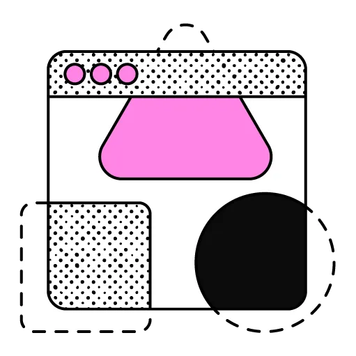 Abstrakte Illustration eines Dreiecks, eines Quadrats und eines Kreises mit gepunkteten Umrissen, über die sich ein Anwendungsfenster legt. Durch das Anwendungsfenster sind die Formen scharf und klar zu erkennen.