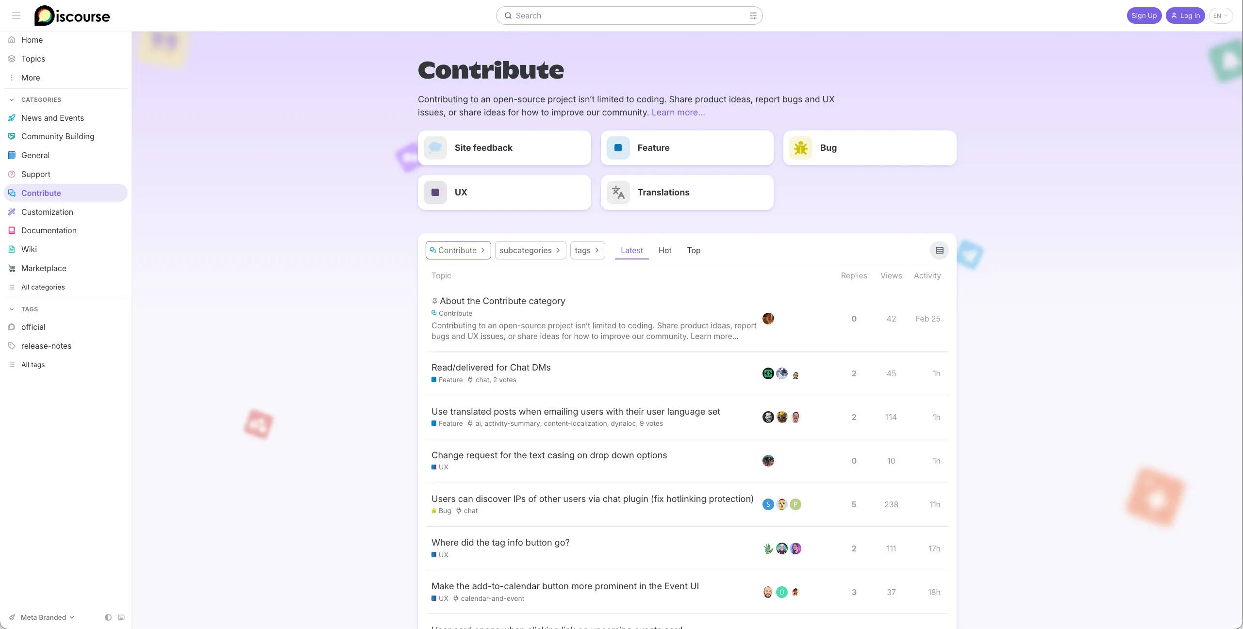 Screenshot of the contribution guide on meta.discourse.org