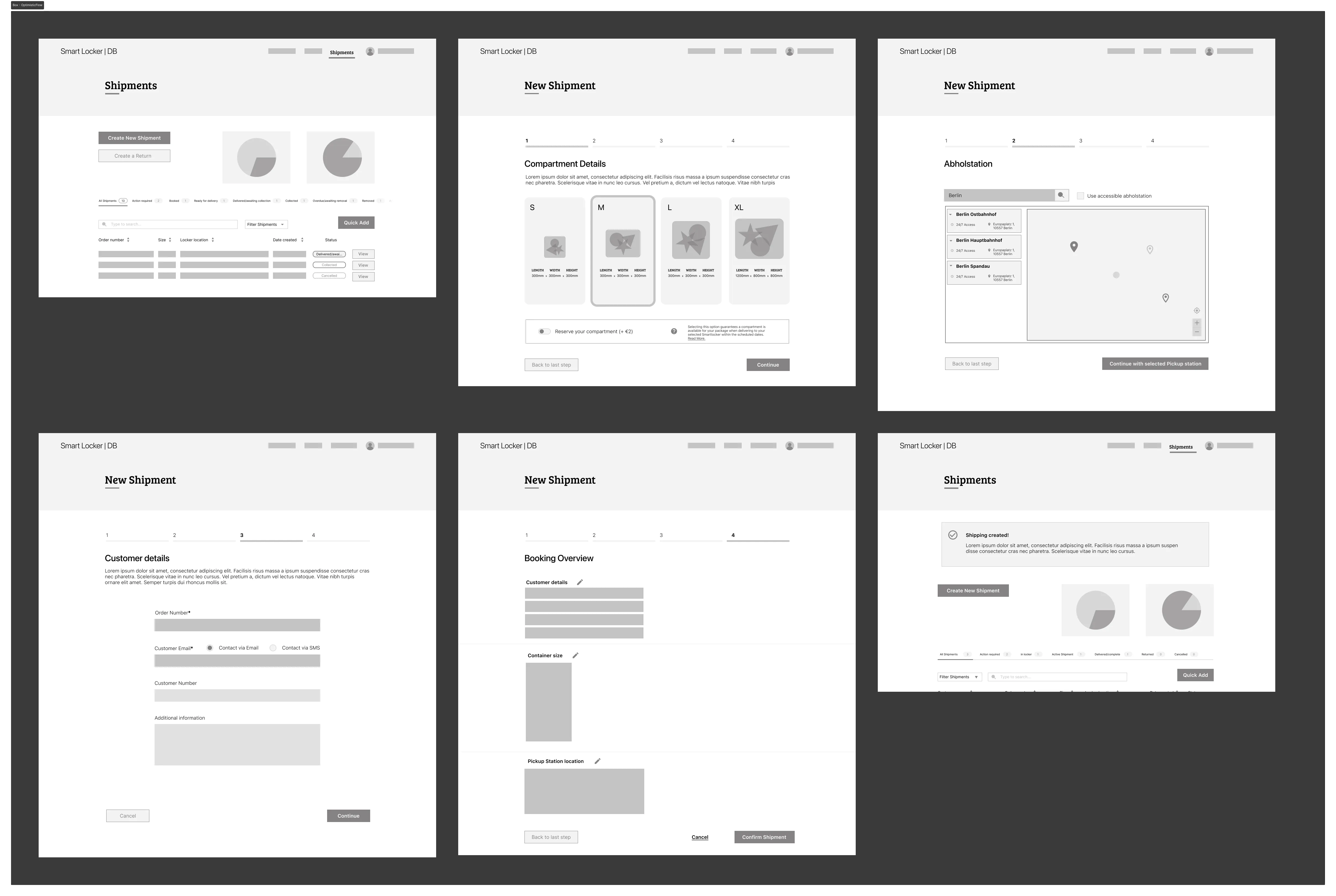 Wireframes der Sendungsbuchung