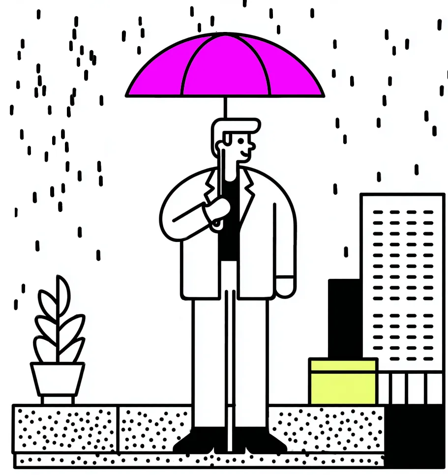 Abstact person in the rain with an umbrella