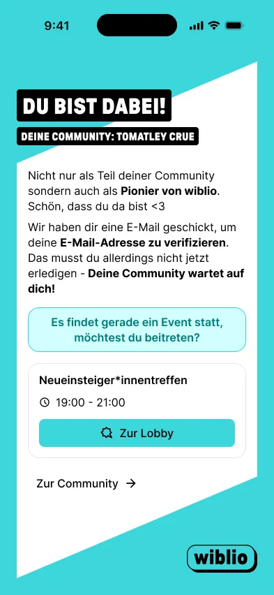 Screenshot of the mobile view of the onboarding flow on Wiblio.