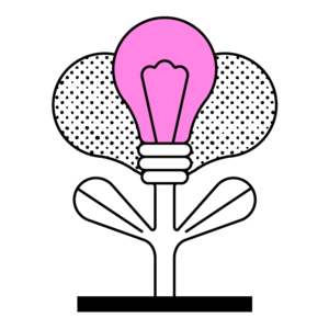 Abstract illustration of a flower blooming, where the center of the flower is a pink incandescent lightbulb