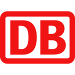 Deutsche bahn logo. The letters “DB” in red on a white background, surrounded by a rounded-corner rectanlge in red.