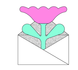 Abstract illustration of a pink flower blooming out of an envelope