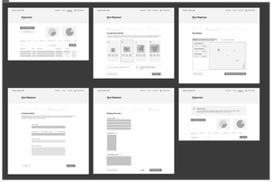 Grayscale low-fi wireframes of the initial userflow for creating a new booking